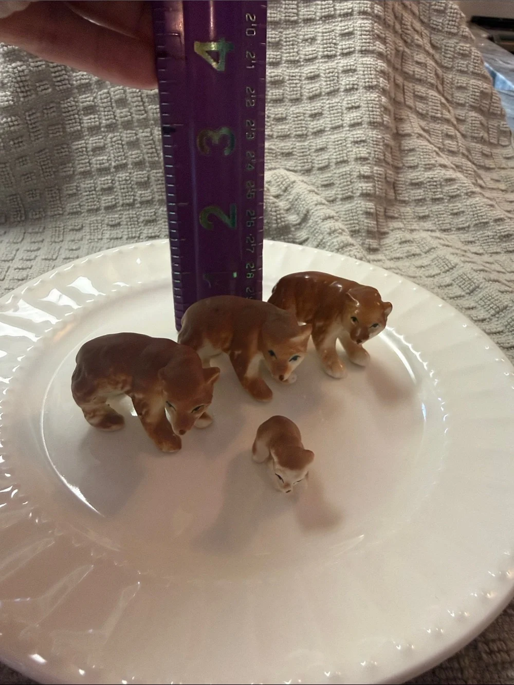 Vintage Brown bone china brown bear miniature Pet Figurine Set -